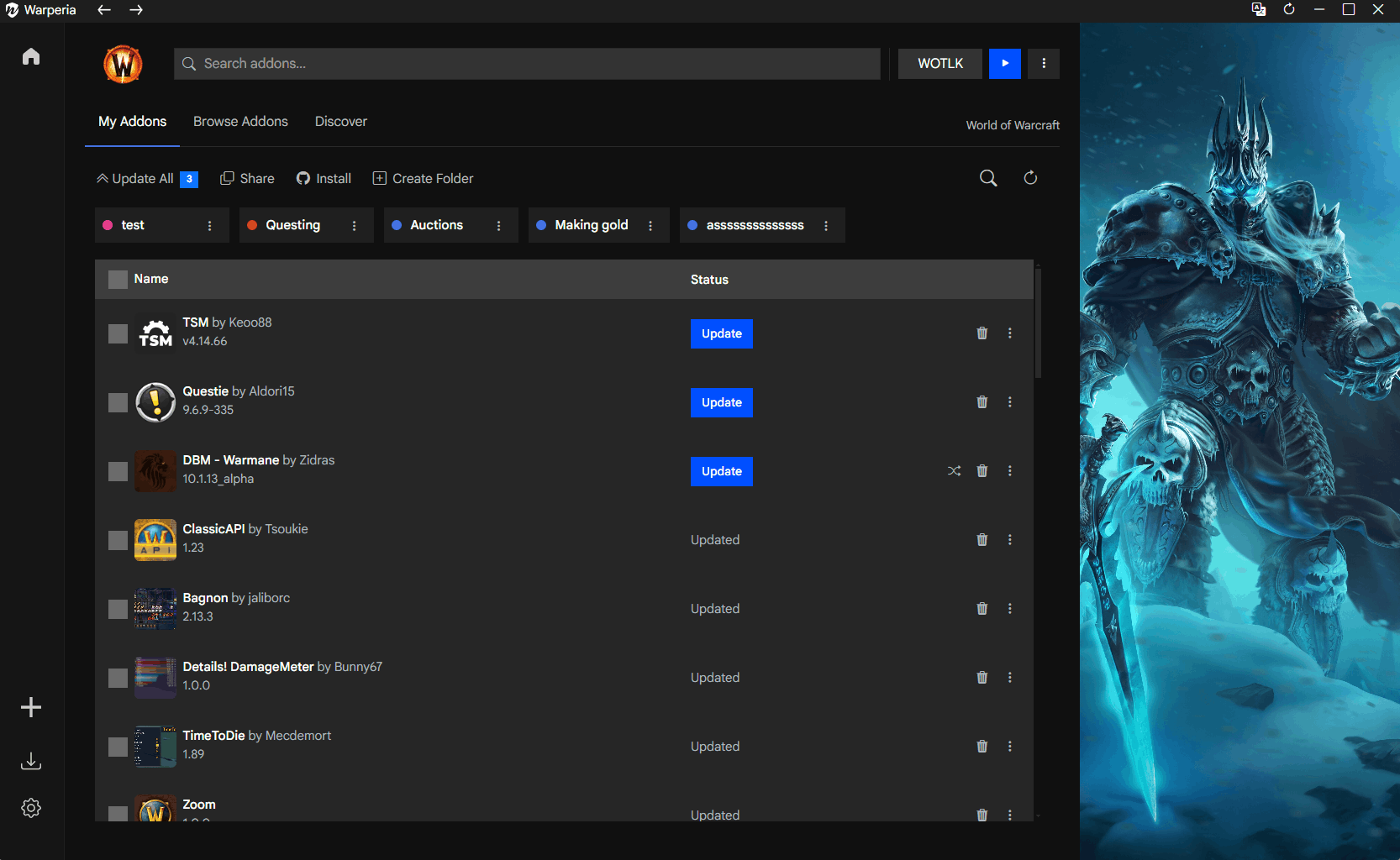 Manage your addons screenshot