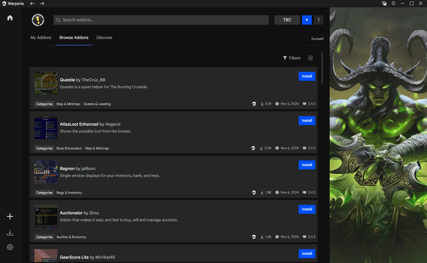 Install new addons screenshot
