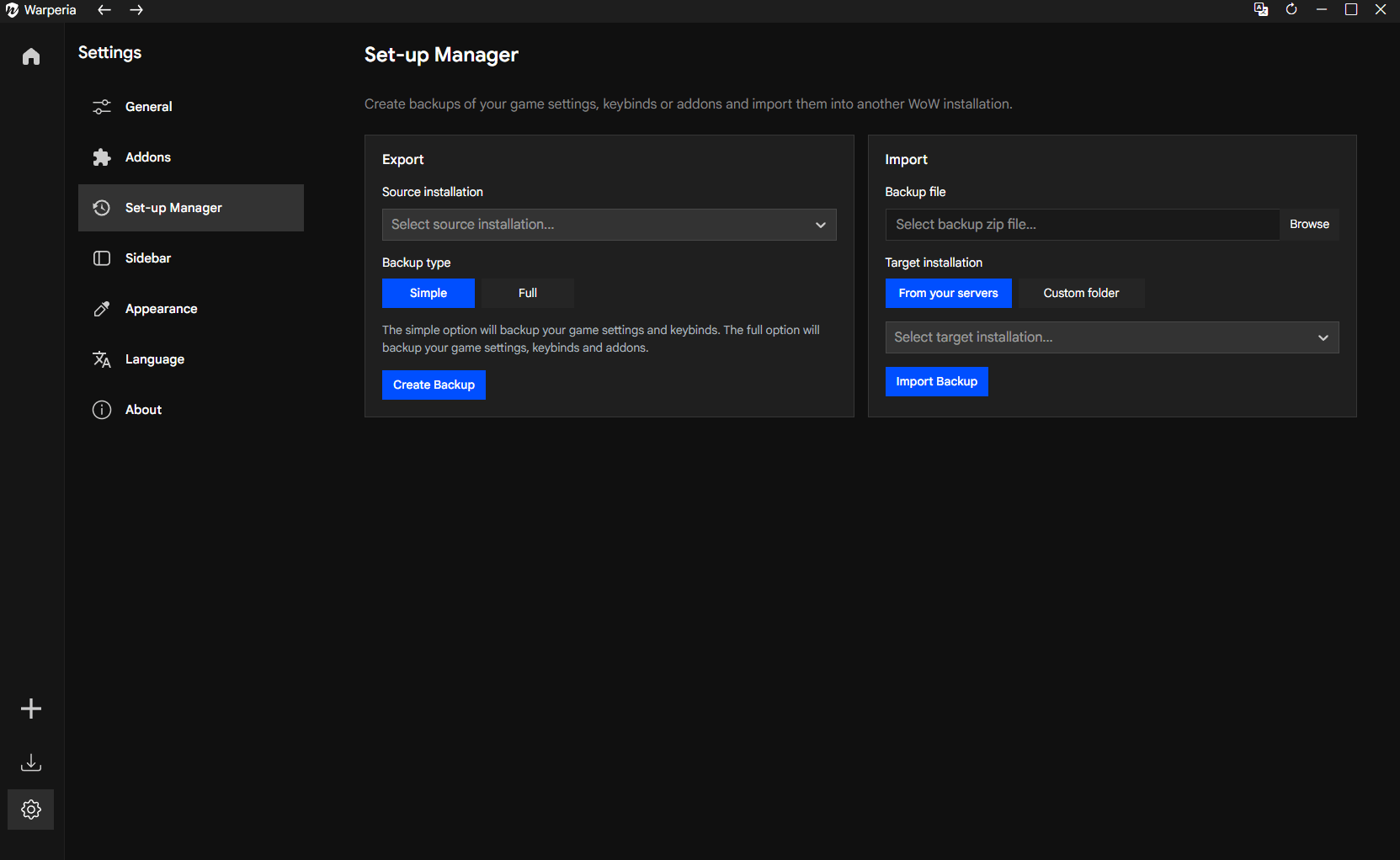 Backup your settings